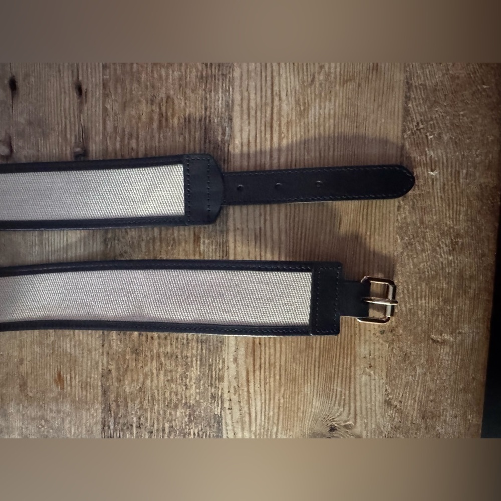 J. Crew Womens Black Leather Natural Twill Insert Corset Waist Belt Size Large - Picture 2 of 10